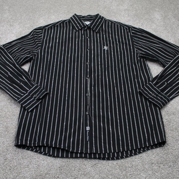 Southpole Premium Shirt Men XL Black/Silver Stripe Pearl Snap Long Sleeve Button - Picture 2 of 13